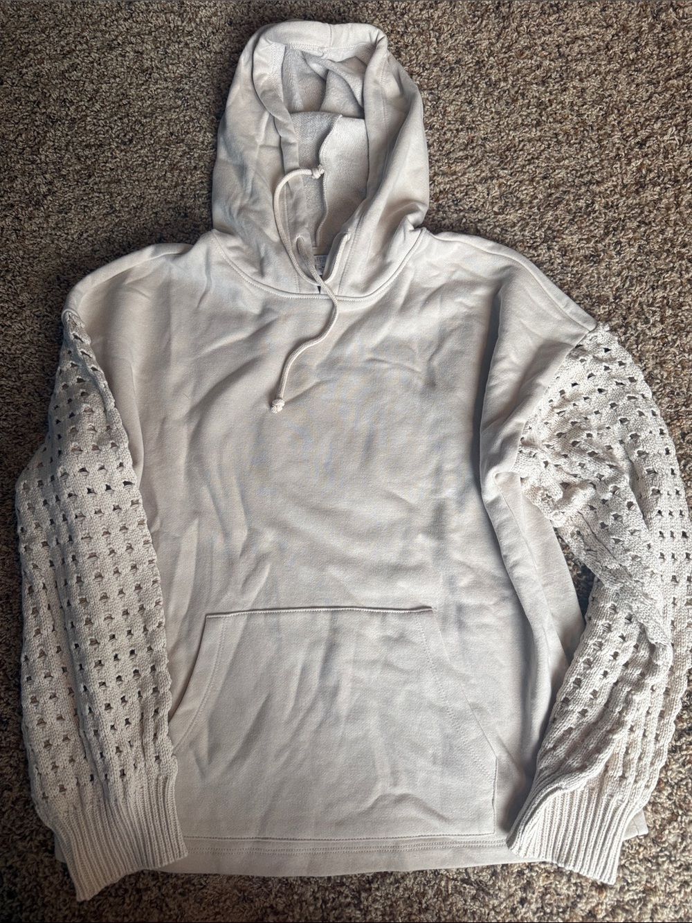 Women’s Lightweight cream/tan Hoodie with Knit Sleeve Detail